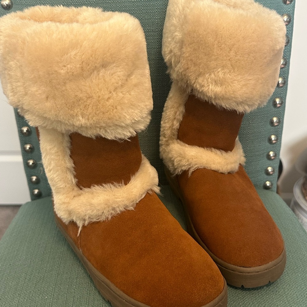 Tan and Cream Winter Boots with Plush Lining
